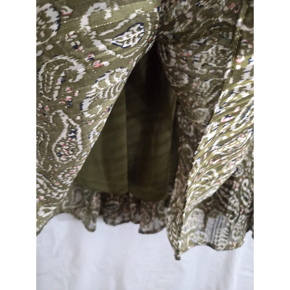 Pleated Maxi Skirt Size Sm Green Paisley Lined Gold Trim Gypsy Peasant Boho - Picture 11 of 11